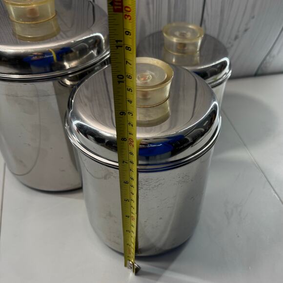 Revere Ware Set 3 Stainless Steel Canisters MCM Lucite Tops Storage Stackable - Picture 6 of 16